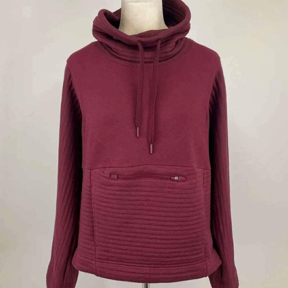 The North Face Burgundy Red Ribbed Drawstring Cowl Neck Sweatshirt S